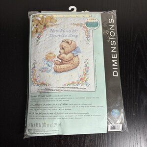 DIMENSIONS Sweet Prayer Baby Quilt Stamped Cross Stitch Kit 13088 Teddy Bear NEW